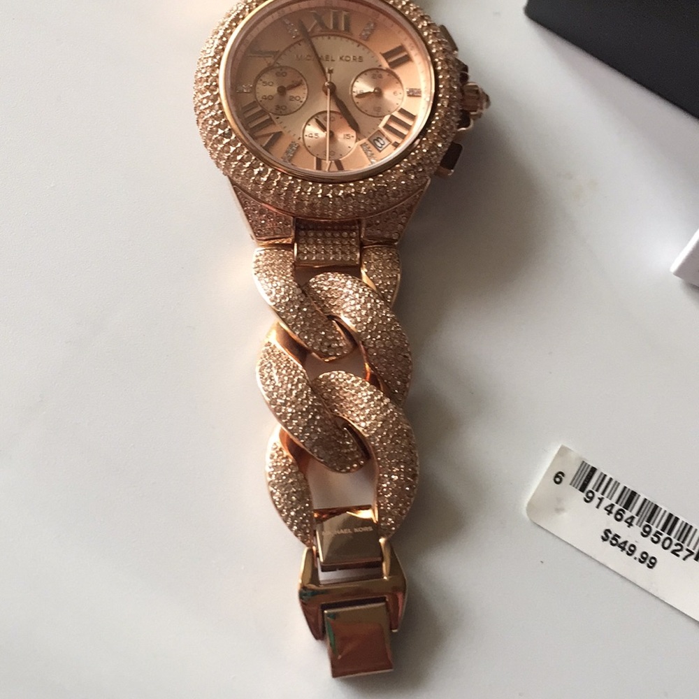 Rose gold stone covered Michael Kors watch. - Picture 3 of 5